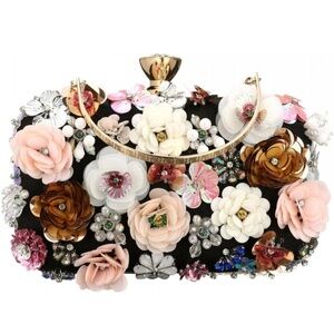 Sequins Floral Handbag Rose Nude Clutch